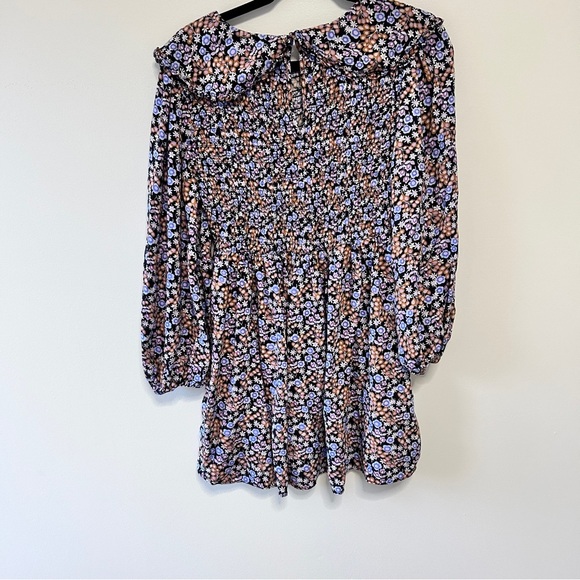 Miss Selfridge Mini Dress Women's Size 8 Ditsy Floral Long Sleeve Black Brown - Picture 2 of 12